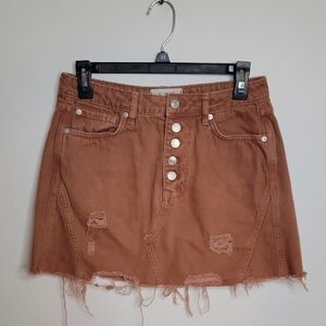Free People Distressed Brown Mini Skirt Size 29